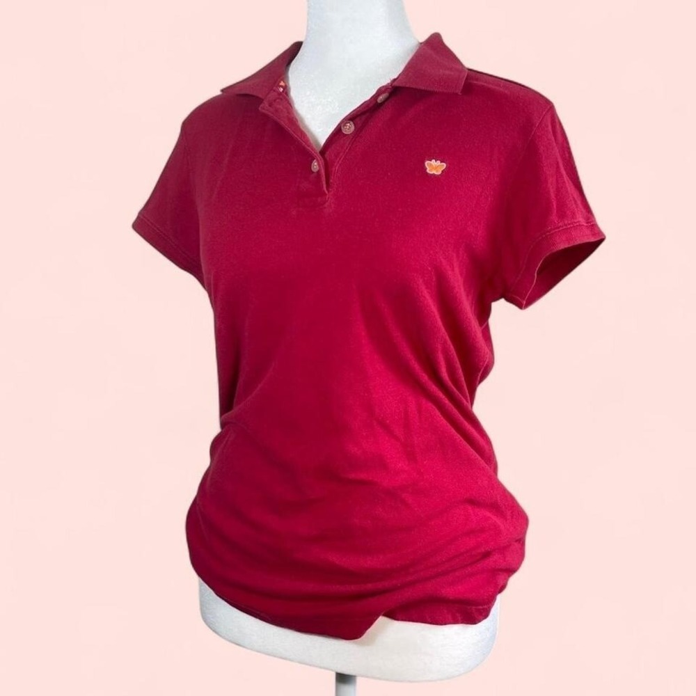 Vintage Y2K Aeropostale Women Red Polo Top Medium Short Sleeve Preppy Tennis